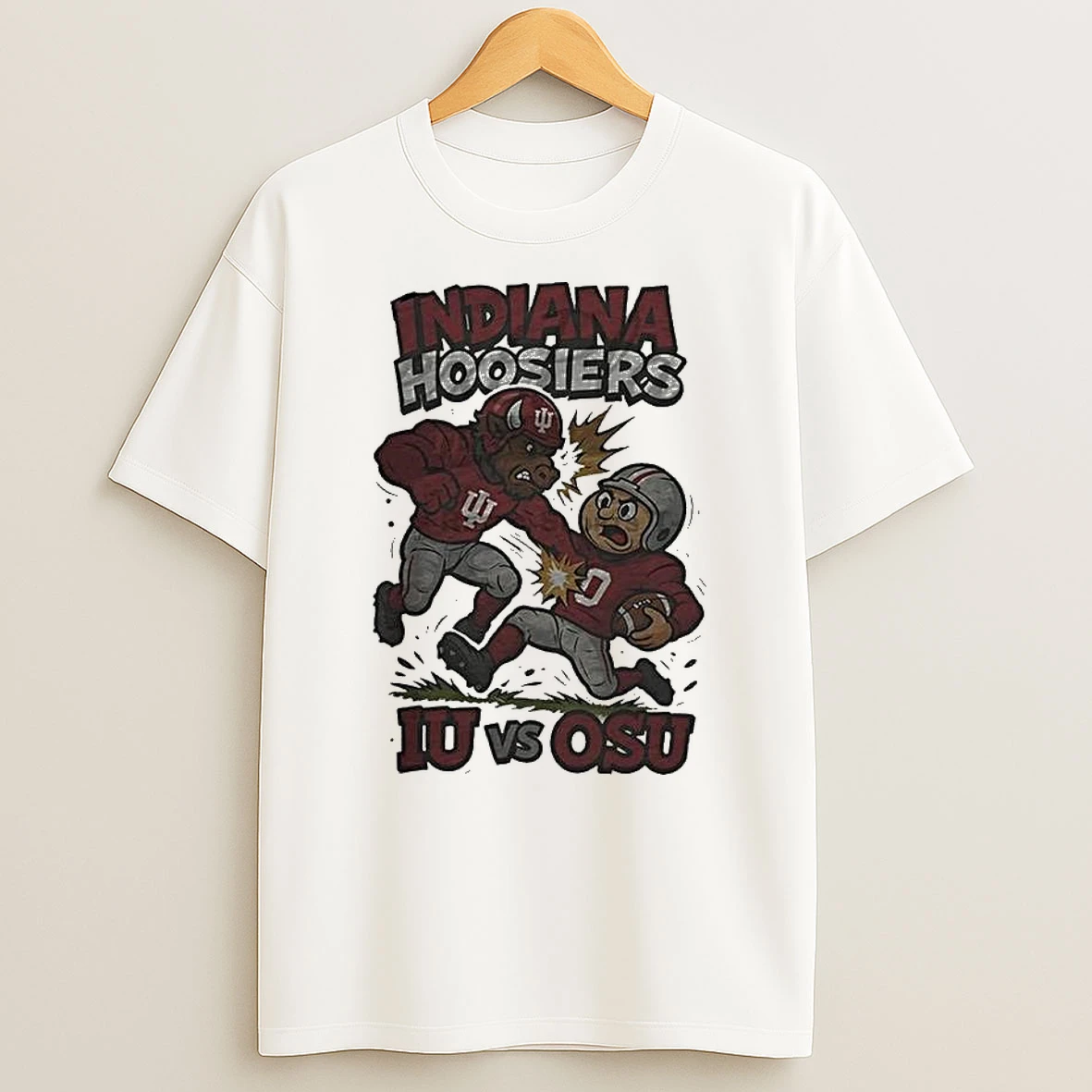 Indiana Hoosiers Beat Ohio State Buckeyes Ncaa Football Artwork Mascot Fight Retro T Shirt