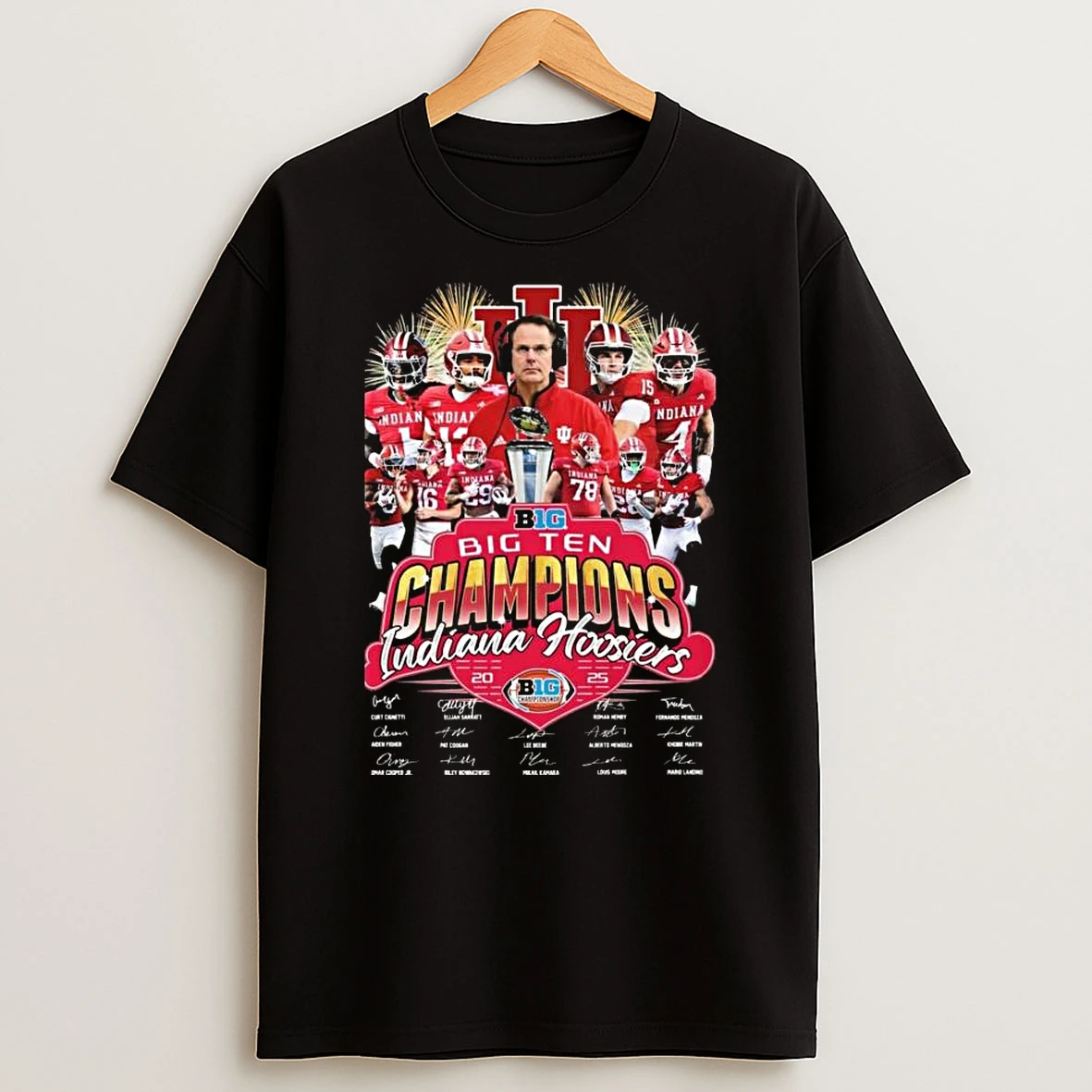 Indiana Hoosiers Big Ten Champions 2025 Players Signatures Fireworks T Shirt