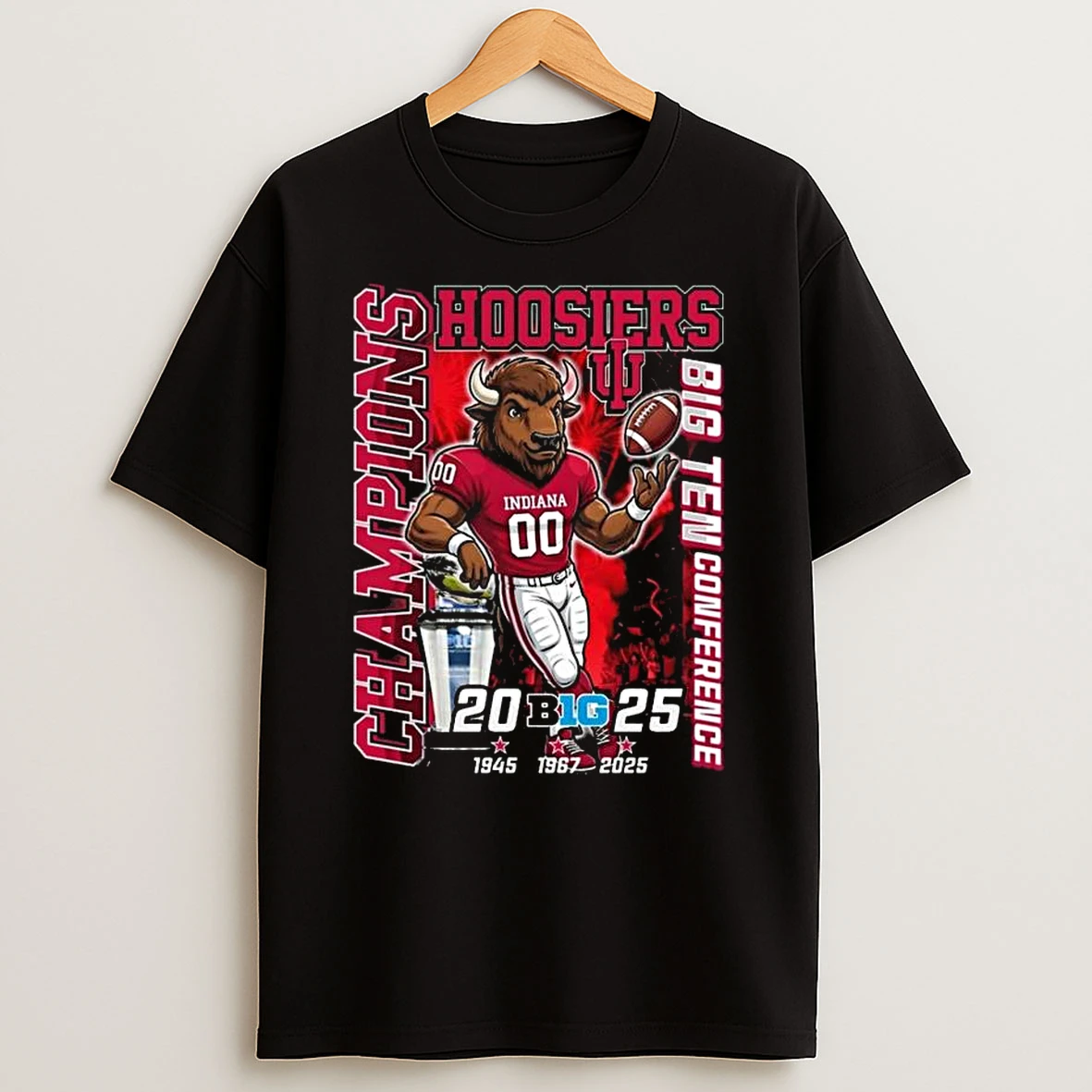 Indiana Hoosiers Champions Big Ten Conference 1945 1967 2025 Mascot T Shirt