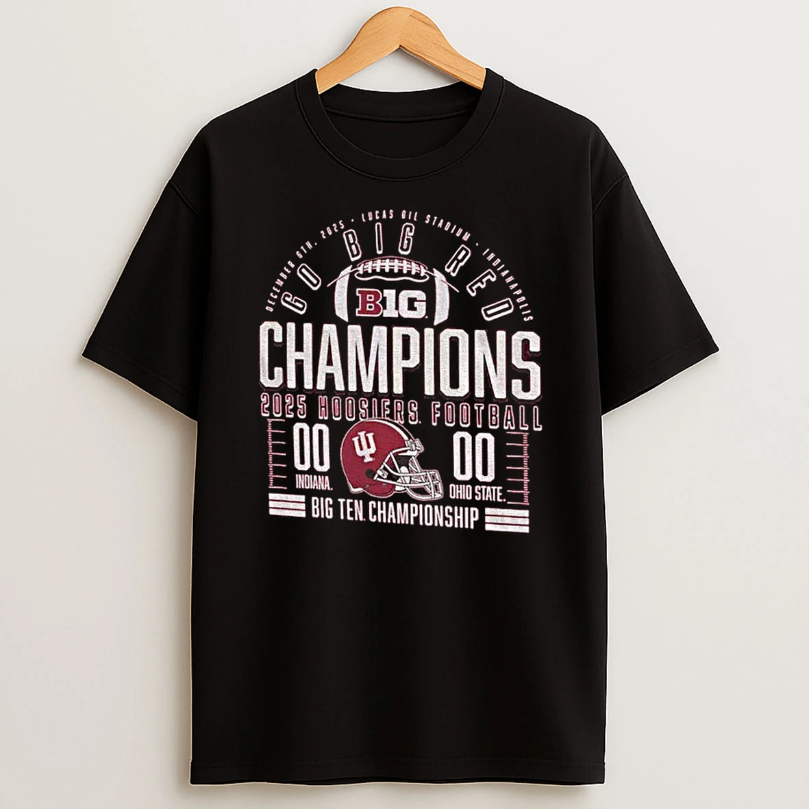 Indiana Hoosiers Crimson 2025 Big Ten Football Champions Score T Shirt