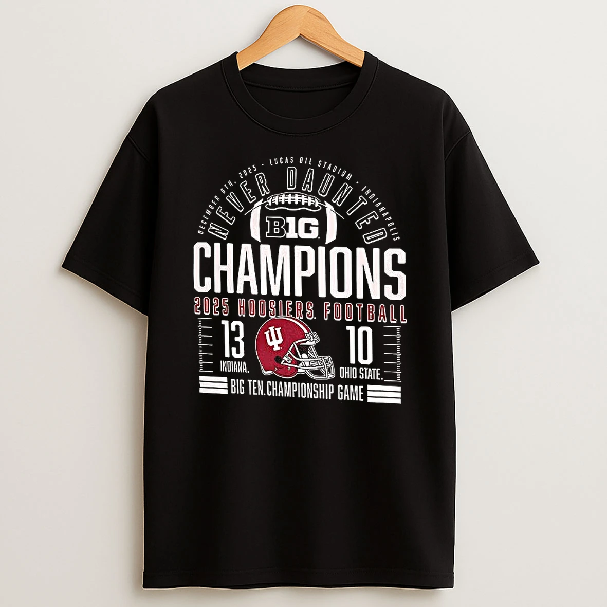 Indiana Hoosiers Crimson 2025 Big Ten Football Champions Score Helmet T Shirt