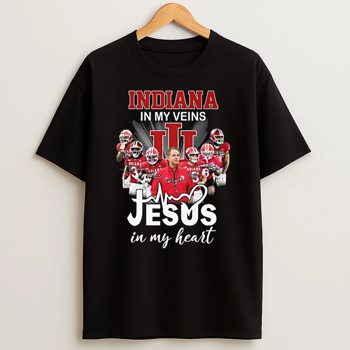 Indiana Hoosiers In My Veins Jesus In My Heart Players Signatures 2025 T Shirt