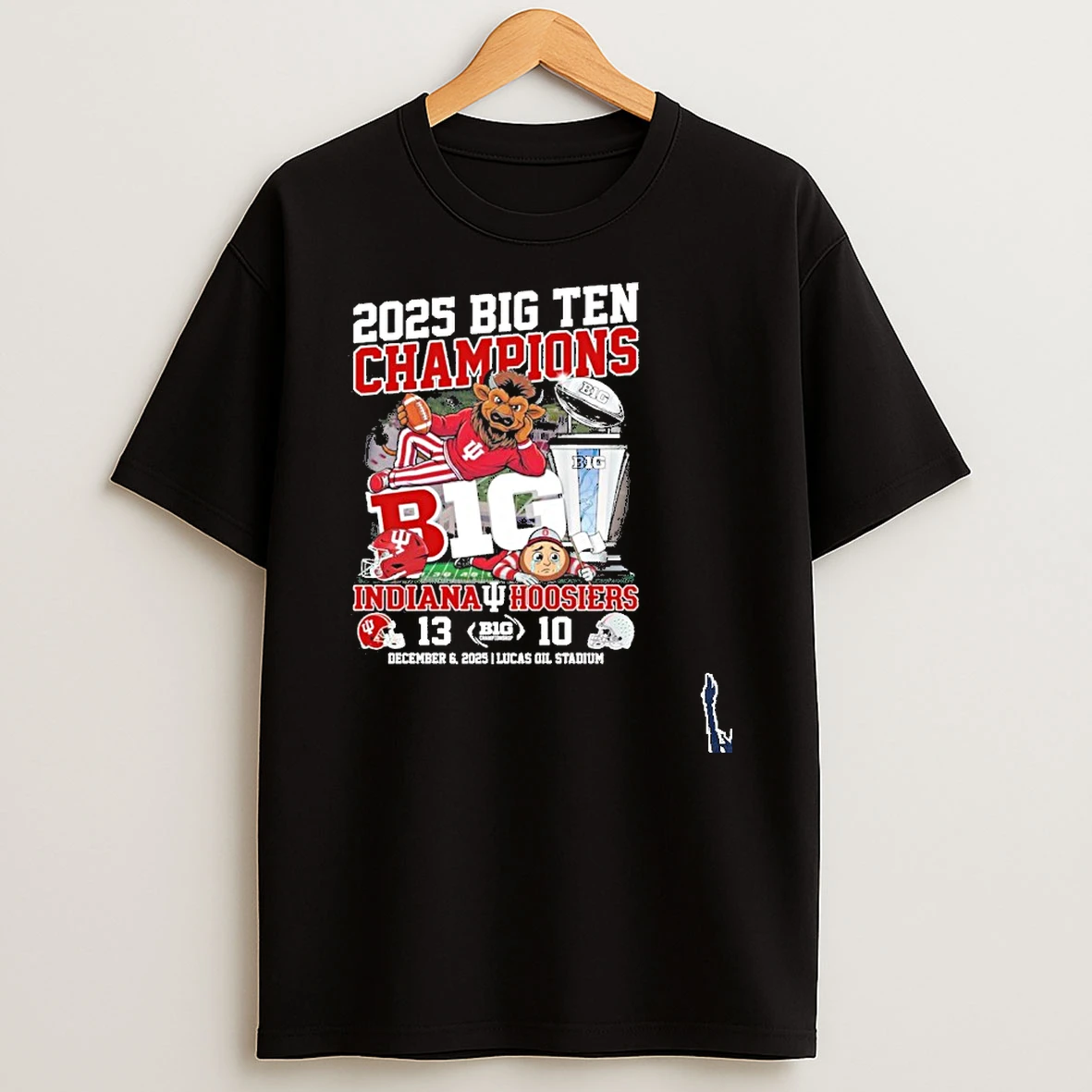 Indiana Hoosiers Mascot 2025 Big 10 Conference Champions 13 10 Score T Shirt