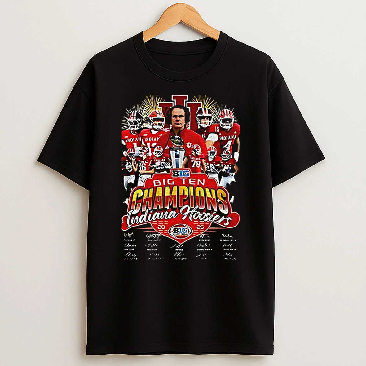 Indiana Hoosiers Red 2025 Big Ten Football Champions Signature T Shirt