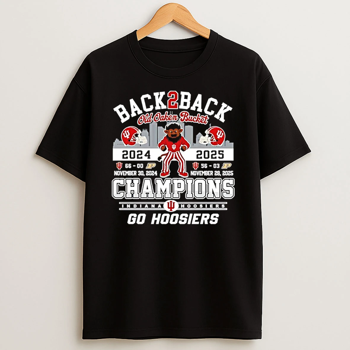 Indiana Hoosiers Back2back Old Oaken Bucket Champion 24 25 Mascot T Shirt