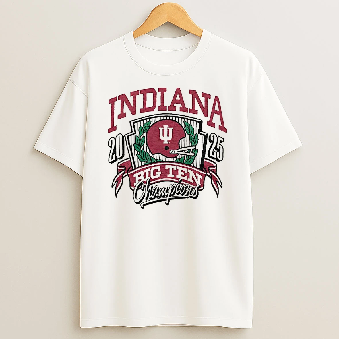 Indiana Hoosiers Football 2025 Big Ten Champions Helmet And Laurel Wreath Logo Vintage T Shirt
