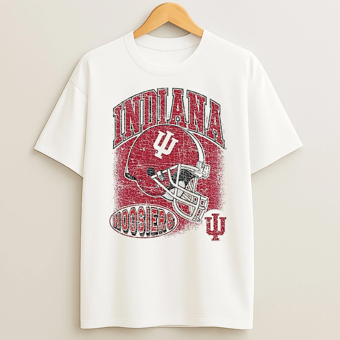 Indiana Hoosiers Football Curved Letters Helmet Vintage T Shirt