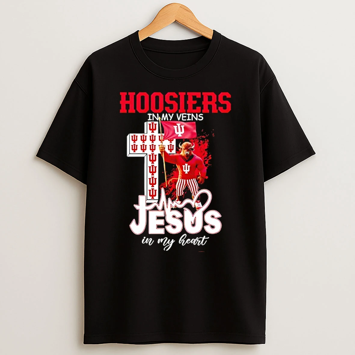 Indiana Hoosiers In My Veins Jesus In My Heart Flag T Shirt