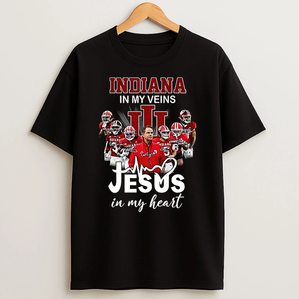 Indiana Hoosiers In My Veins Jesus In My Heart Signature T Shirt