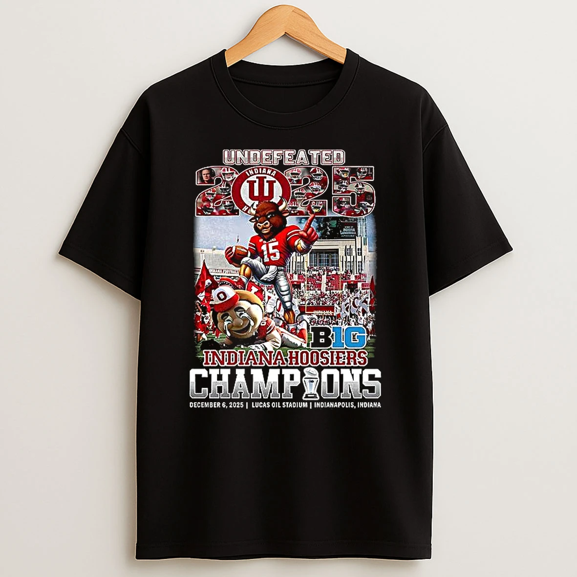 Indiana Hoosiers Mascot B1g Undefeated Champions 2025 T Shirt