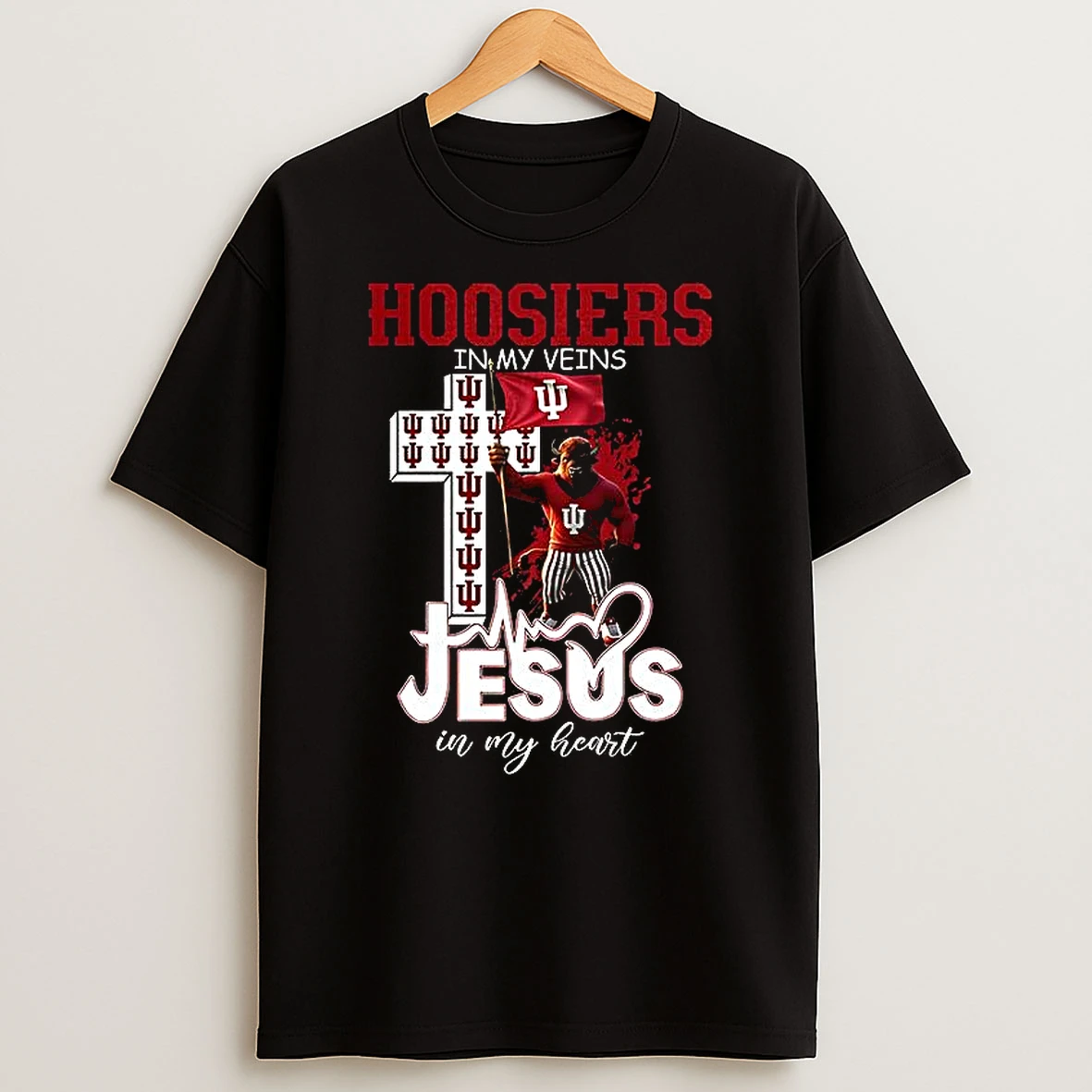 Indiana Hoosiers Mascot Flag In My Veins Jesus In My Heart T Shirt