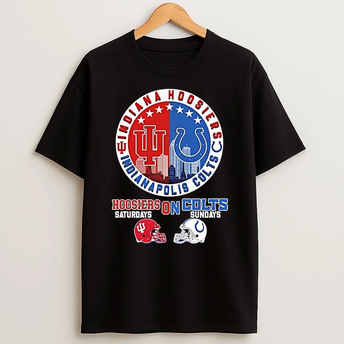 Indiana Hoosiers On Saturdays And Indianapolis Colts On Sunday Football Helmet T Shirt