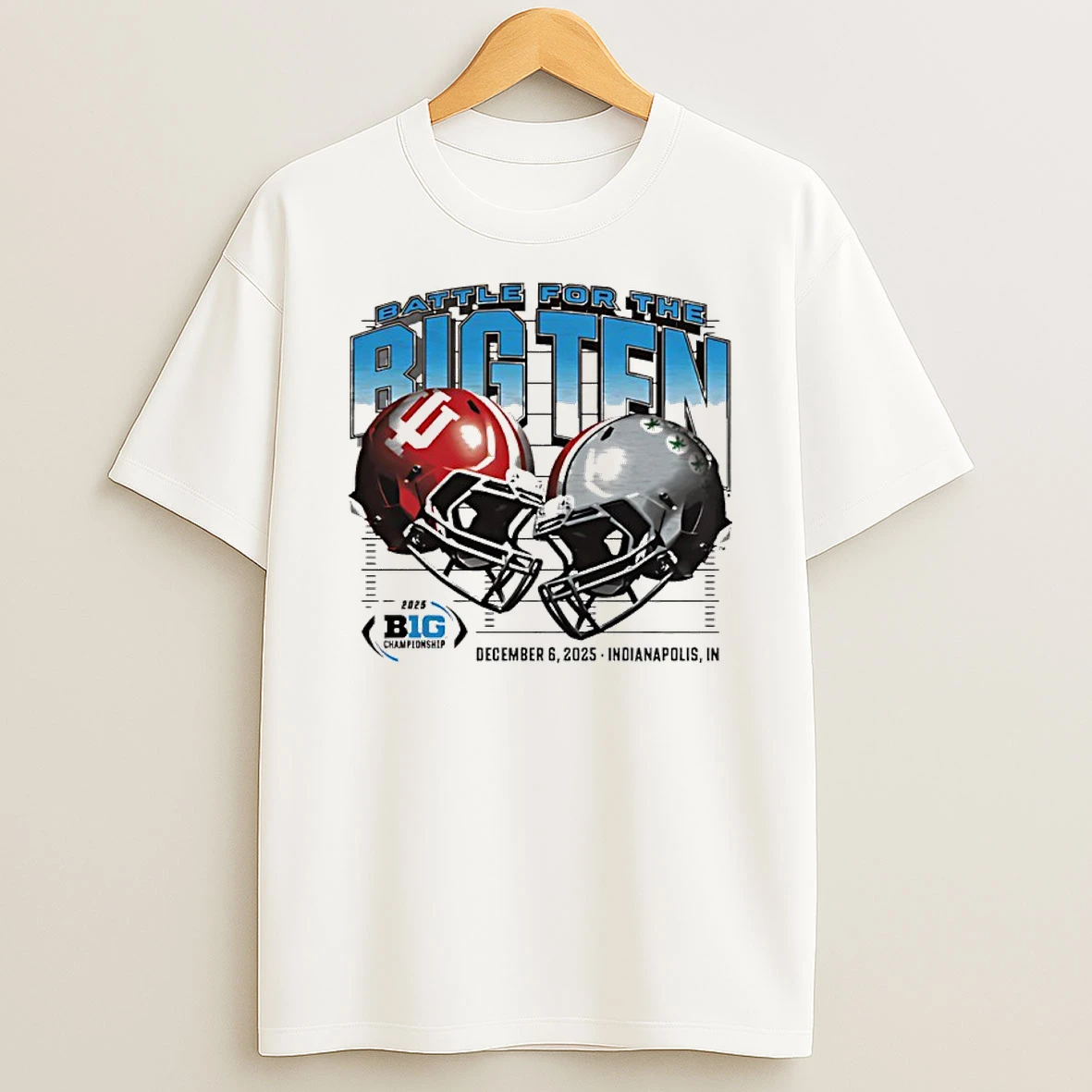 Indiana Hoosiers Vs Ohio State Buckeyes Battle For The Big Ten 2025 Helmets T Shirt