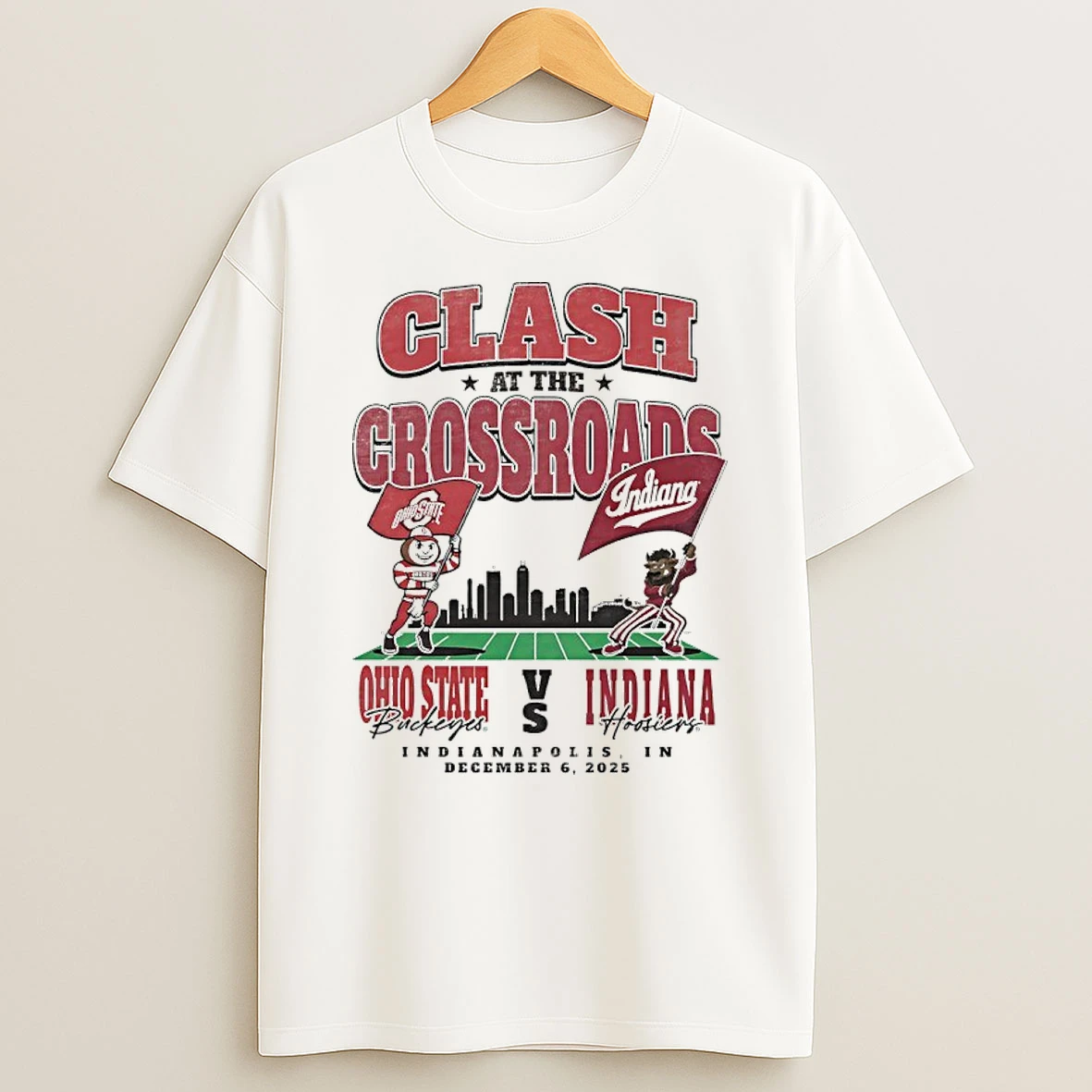 Indiana Hoosiers Vs Ohio State Clash At The Crossroads 2025 Big 10 Championship Mascot T Shirt