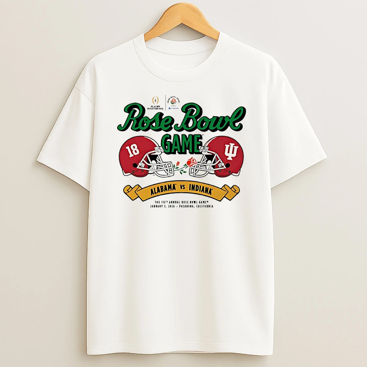 Indiana Hoosiers Vs Alabama Crimson Tide 2026 Rose Bowl Game Helmet Circle T Shirt