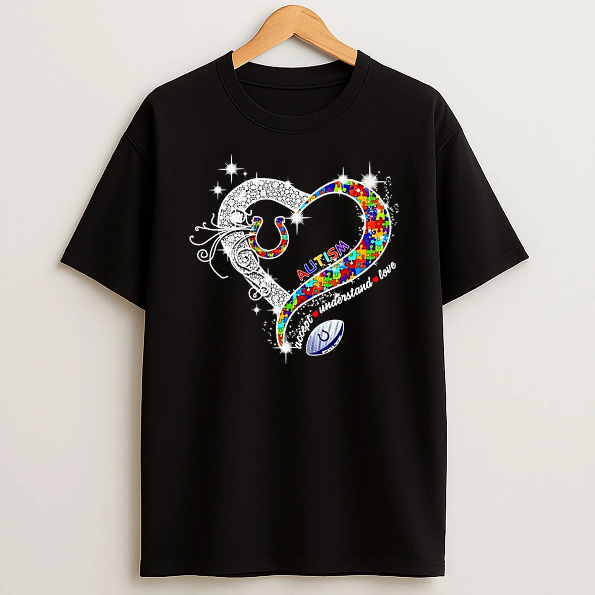 Indianapolis Colts Autism Accept Understand Love Football Heart T Shirt