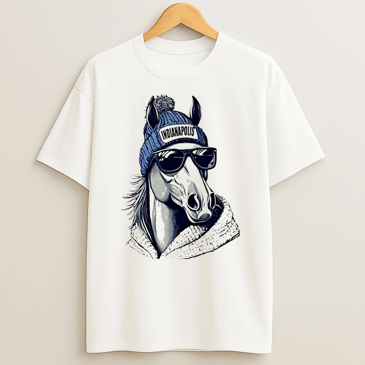 Indianapolis Colts Mascot Wearing A Beanie And Sunglasses Circle T Shirt