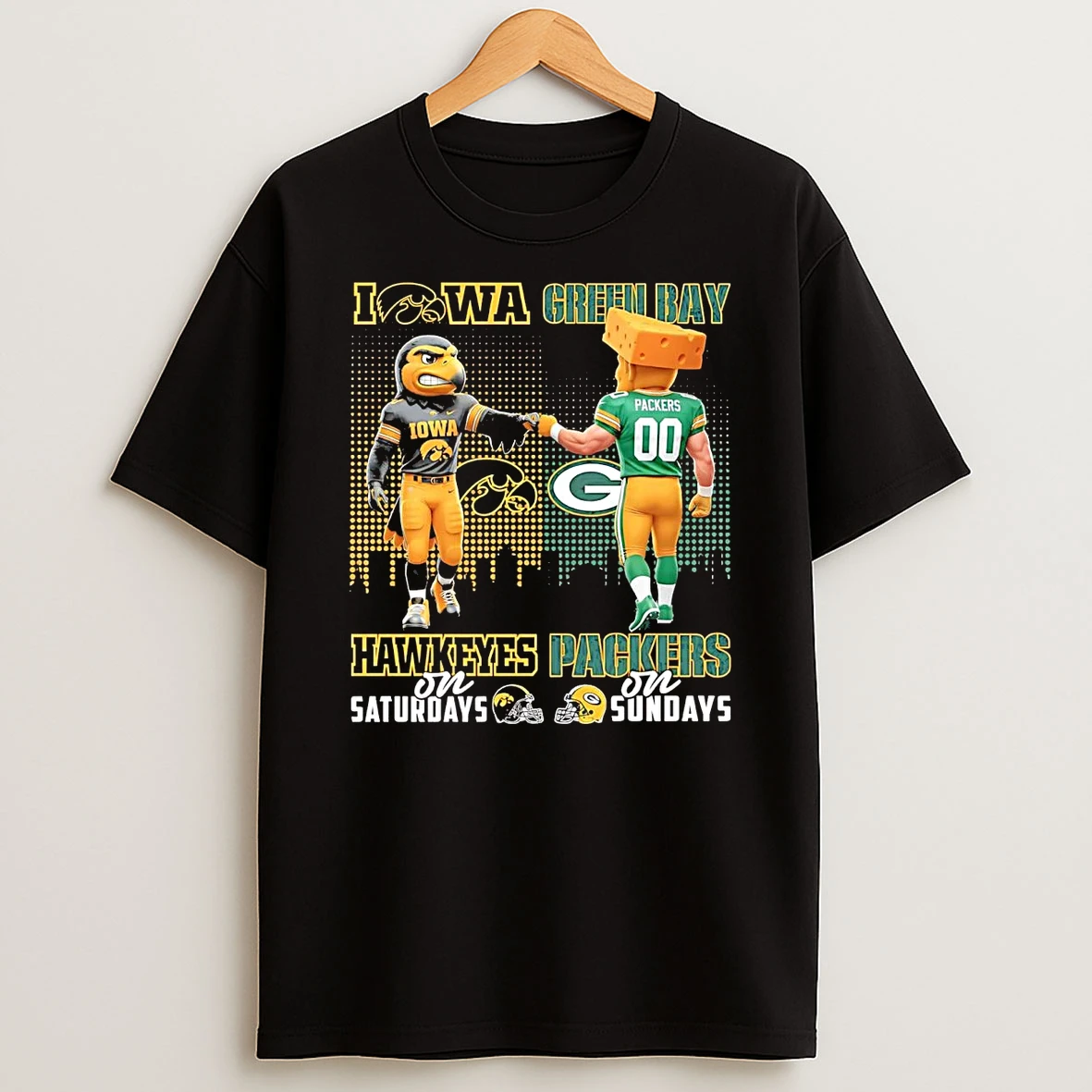 Iowa Hawkeyes On Saturdays Green Bay Packers On Sundays Mascot T Shirt