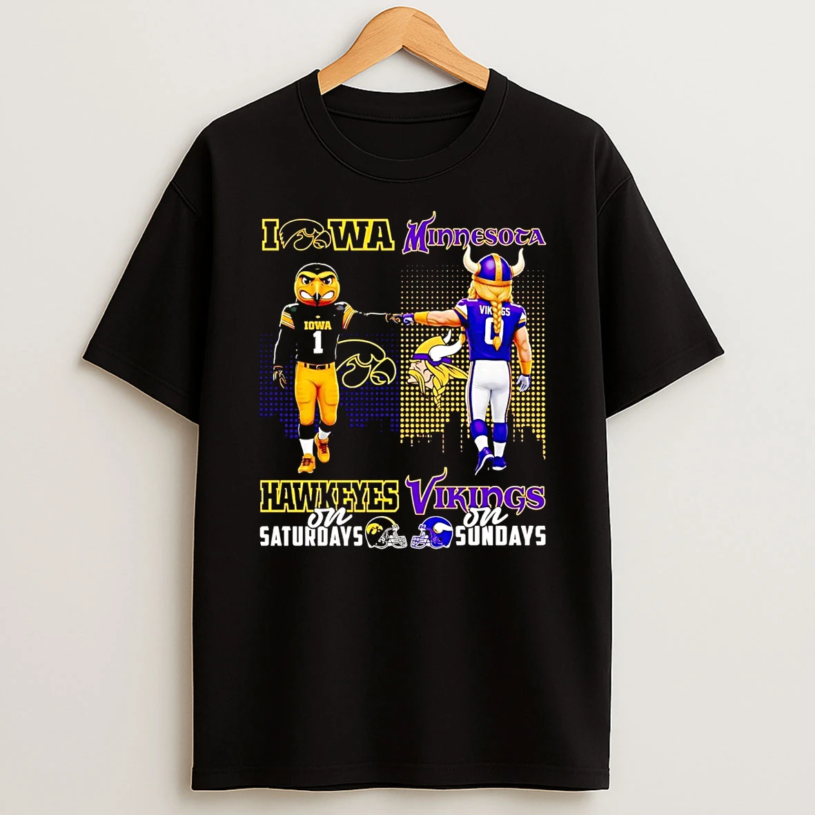 Iowa Hawkeyes On Saturdays Minnesota Vikings On Sundays Mascot T Shirt