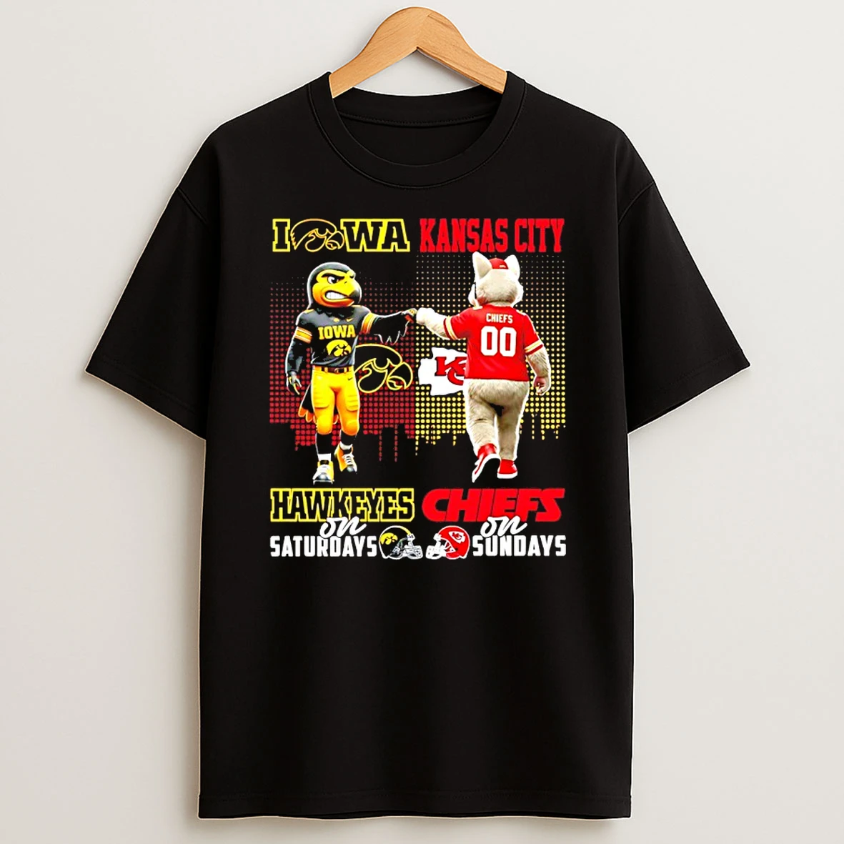 Iowa Hawkeyes On Saturdays Vs Kansas City Chiefs On Sundays Mascot Skyline T Shirt
