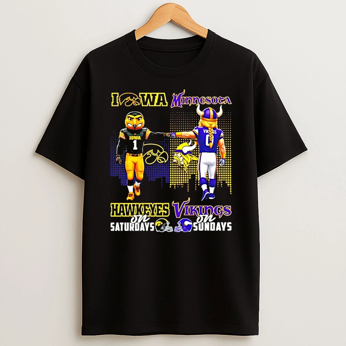 Iowa Hawkeyes On Saturdays Vs Minnesota Vikings On Sundays Mascot Skyline T Shirt