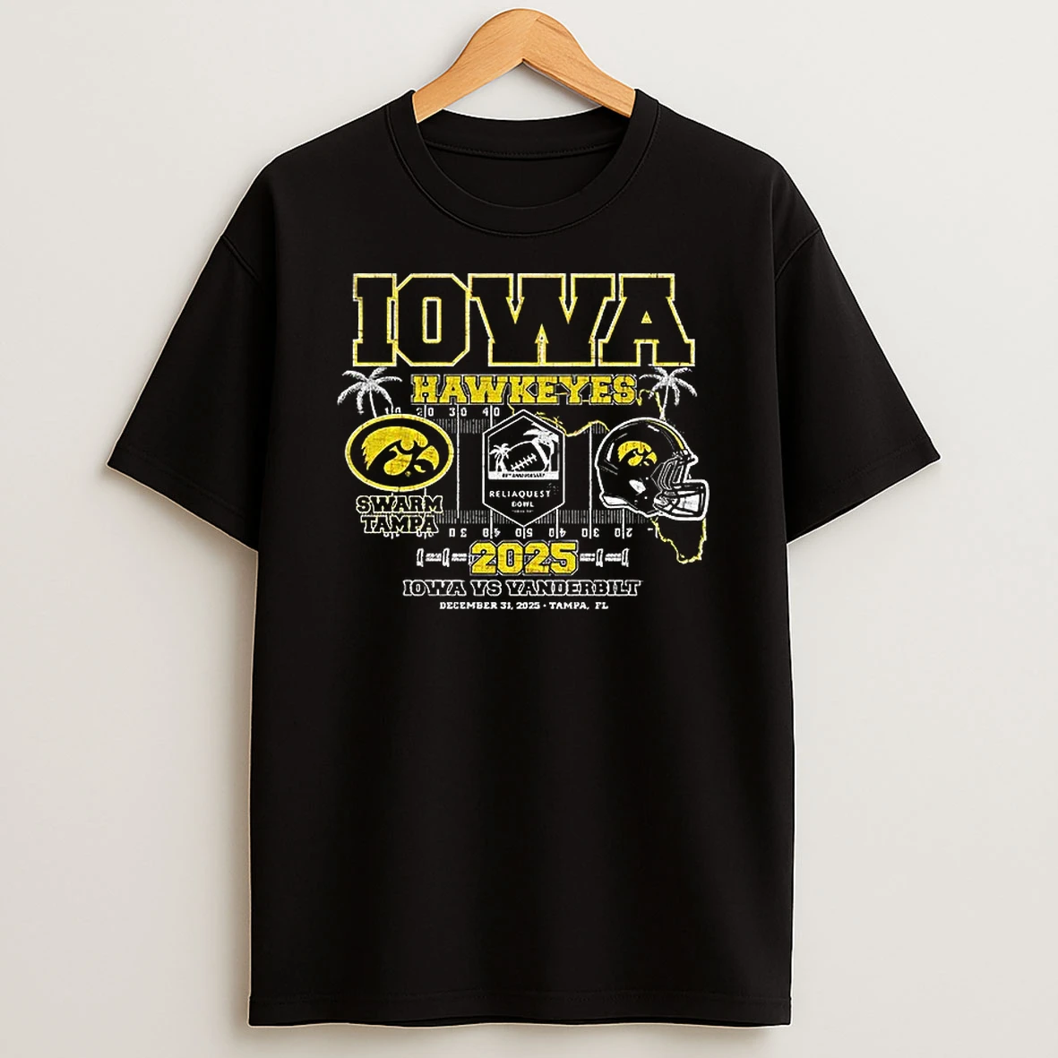 Iowa Hawkeyes Vs Vanderbilt Commodores Swarm Tampa 2025 T Shirt