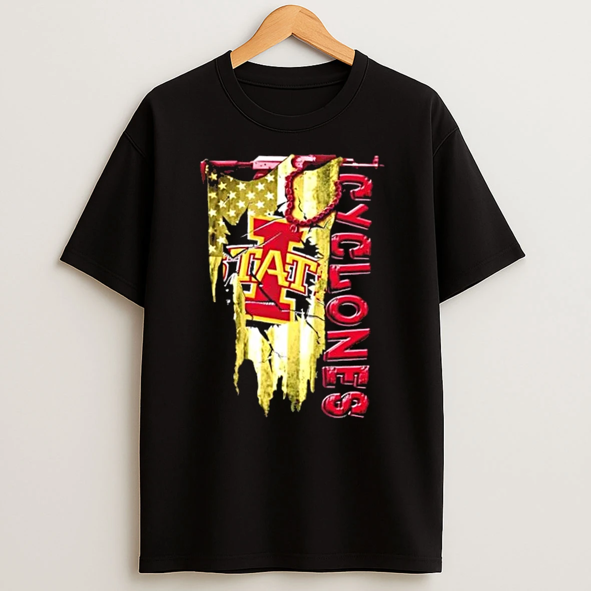 Iowa State Cyclones Football Battle Shattered Usa Flag Rip Design T Shirt