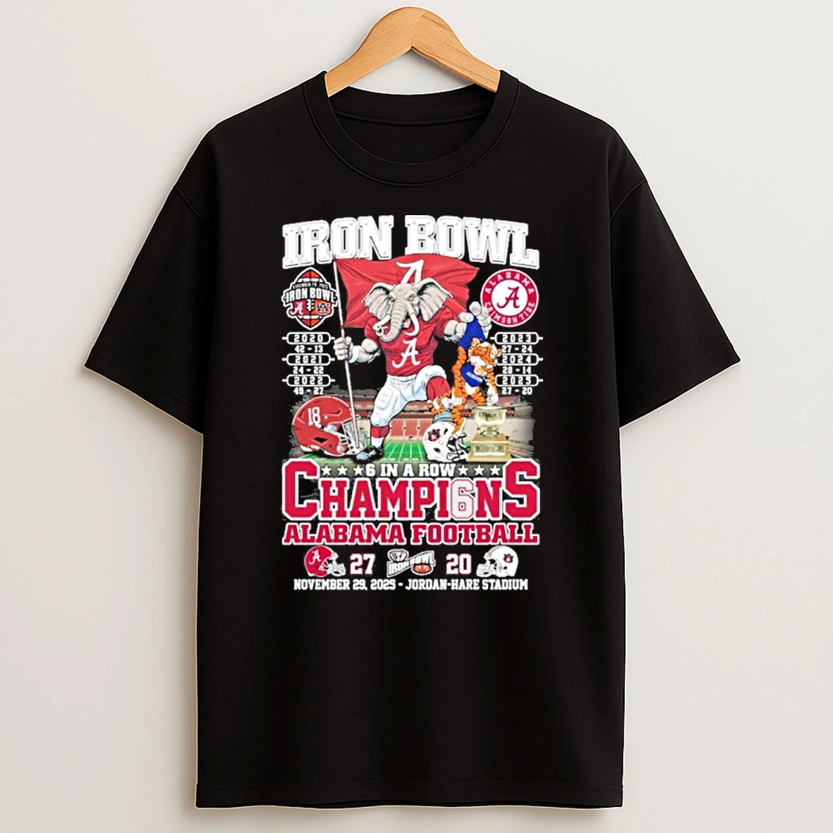 Iron Bowl 6 In A Row Champions Alabama Crimson Tide Mascot T Shirt
