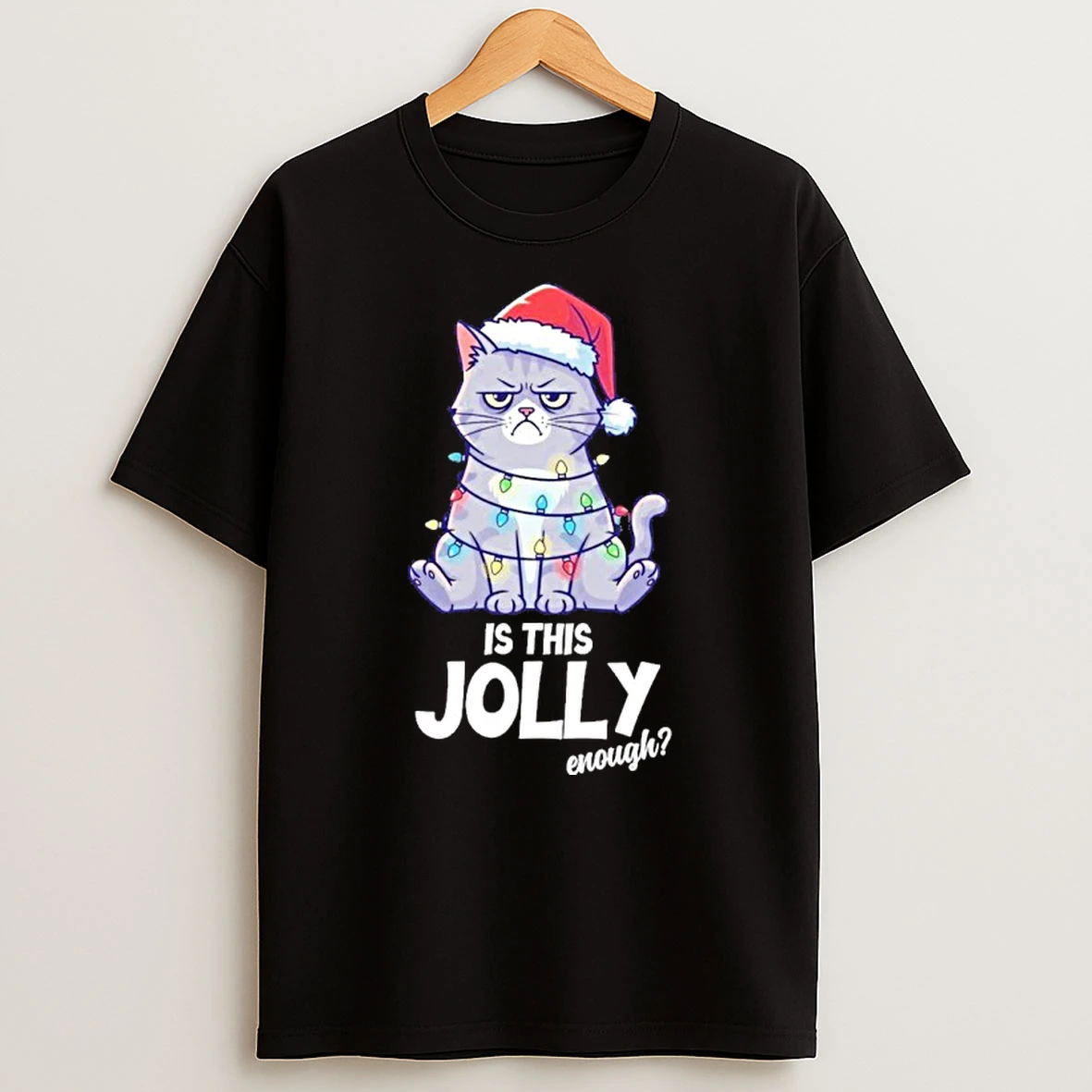 Is This Jolly Enough Christmas Cat Xmas T Shirt