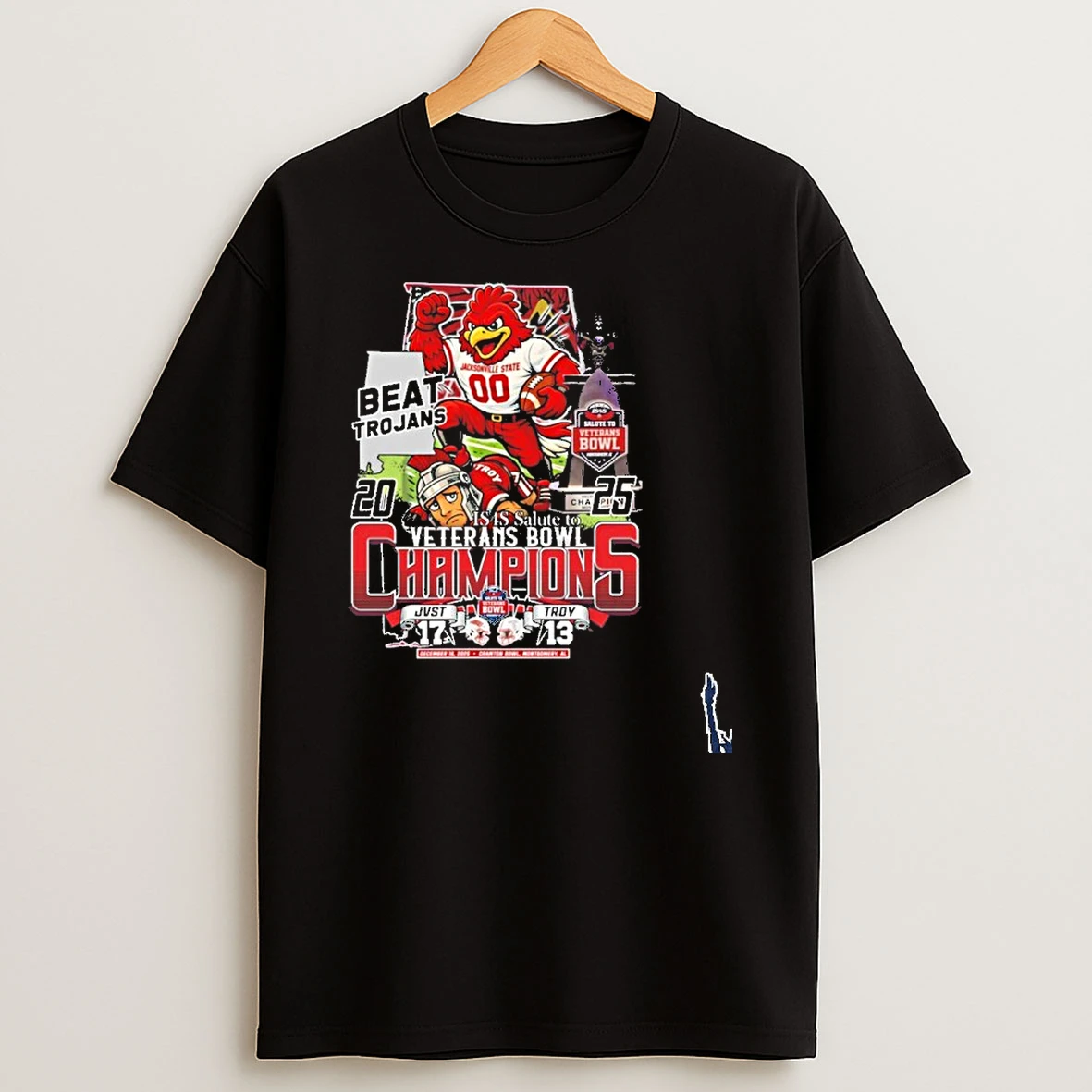 Jsu Gamecocks Mascot Beat Troy Trojans 2025 Veterans Bowl Champions Score T Shirt