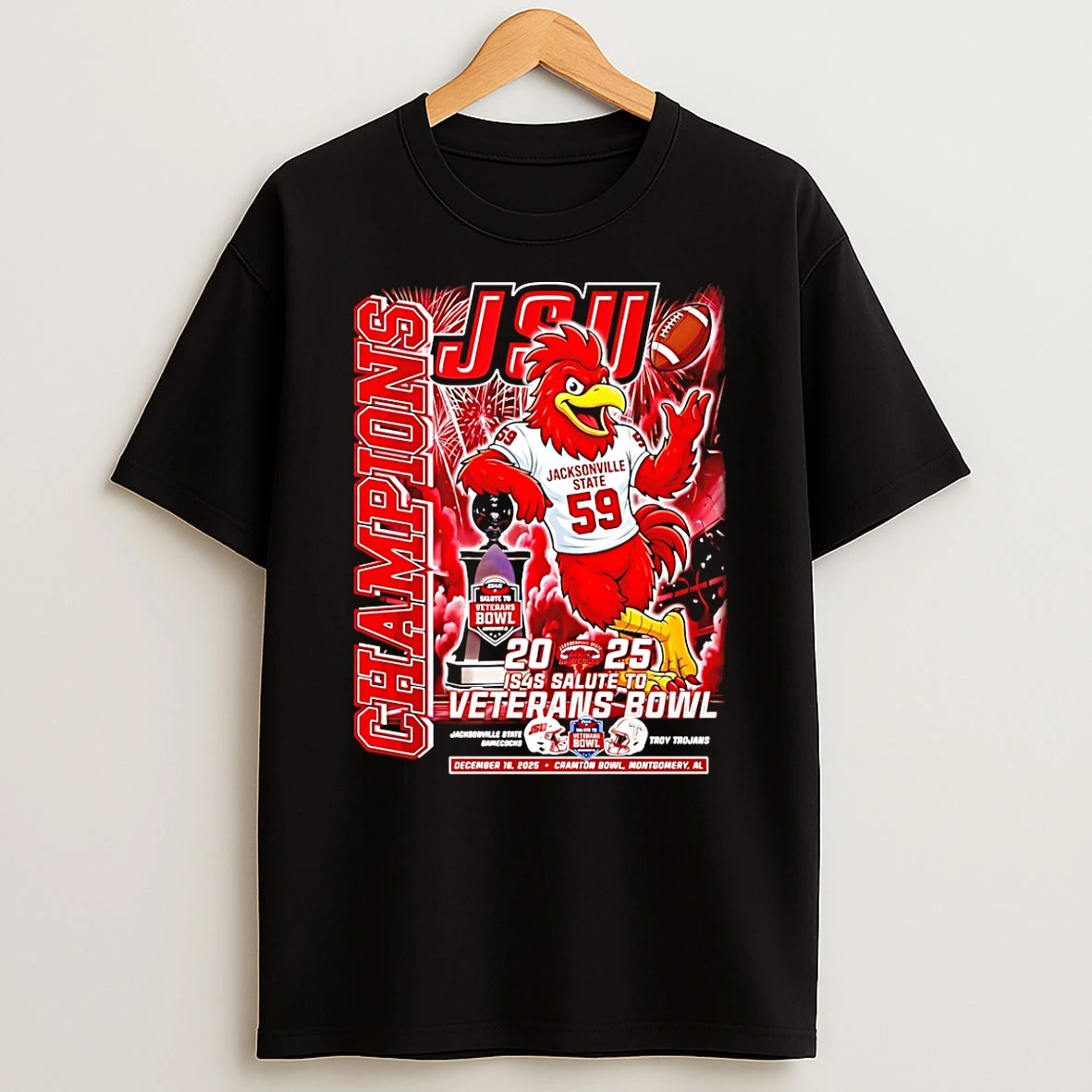 Jsu Jacksonville State Gamecocks 2025 Salute To Veterans Bowl Champions Mascot T Shirt