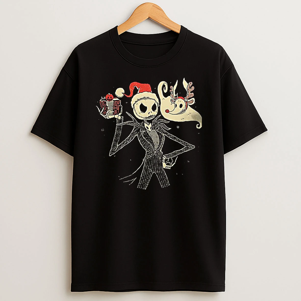 Jack Skellington Santa Hat And Zero The Nightmare Before Christmas T Shirt