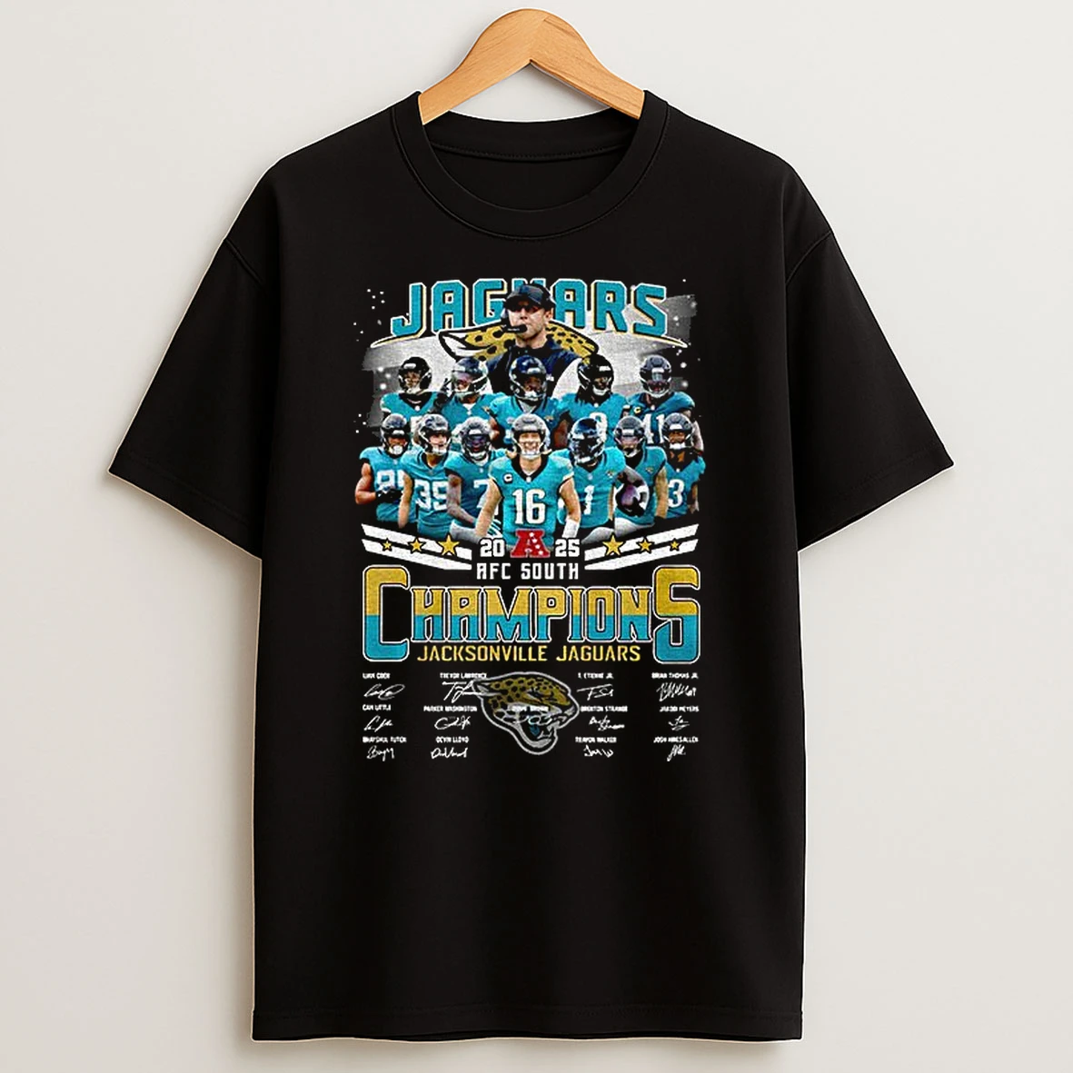 Jacksonville Jaguars Afc South Champions 2025 Football Signatures T Shirt