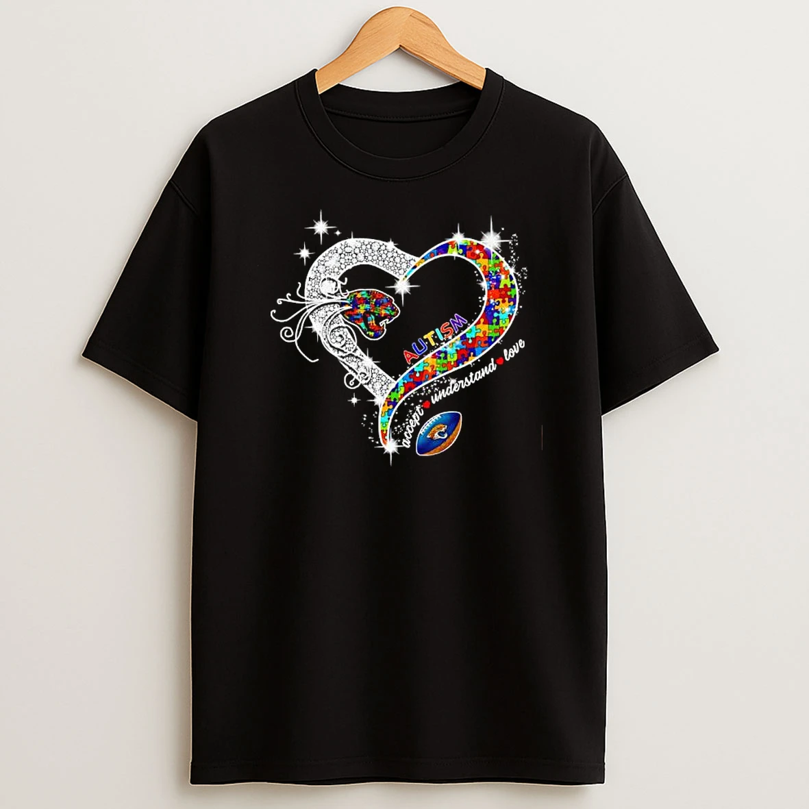 Jacksonville Jaguars Autism Accept Understand Love Football Heart T Shirt