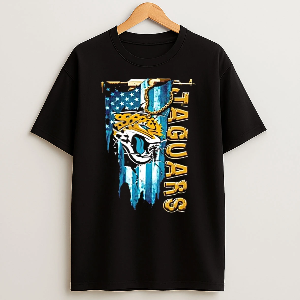 Jacksonville Jaguars Football Battle Shattered Usa Flag Rip Design T Shirt