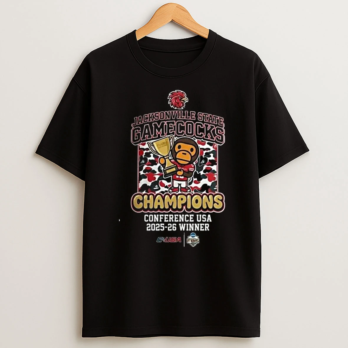 Jacksonville State Gamecocks Conference Usa Champions Ncaa Division I Fbs 2025 26 Winner X Bape Collaborations T Shirt