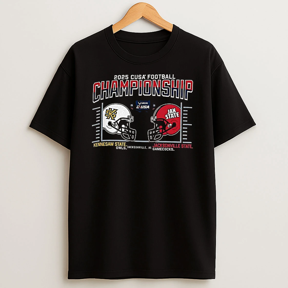 Jacksonville State Gamecocks Vs Kennesaw State Owls 2025 Cusa Football Championship T Shirt