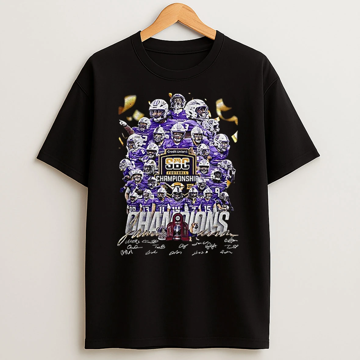 James Madison Dukes Sun Belt Conference 2025 Champions Signatures T Shirt