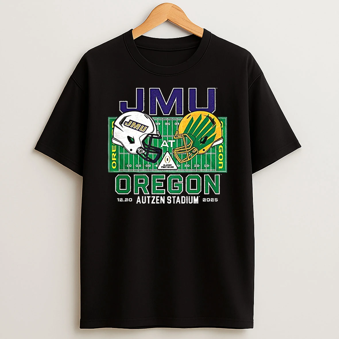 James Madison Dukes Vs Oregon Ducks Ncaa Cfp 2025 Autzen Field Helmet T Shirt