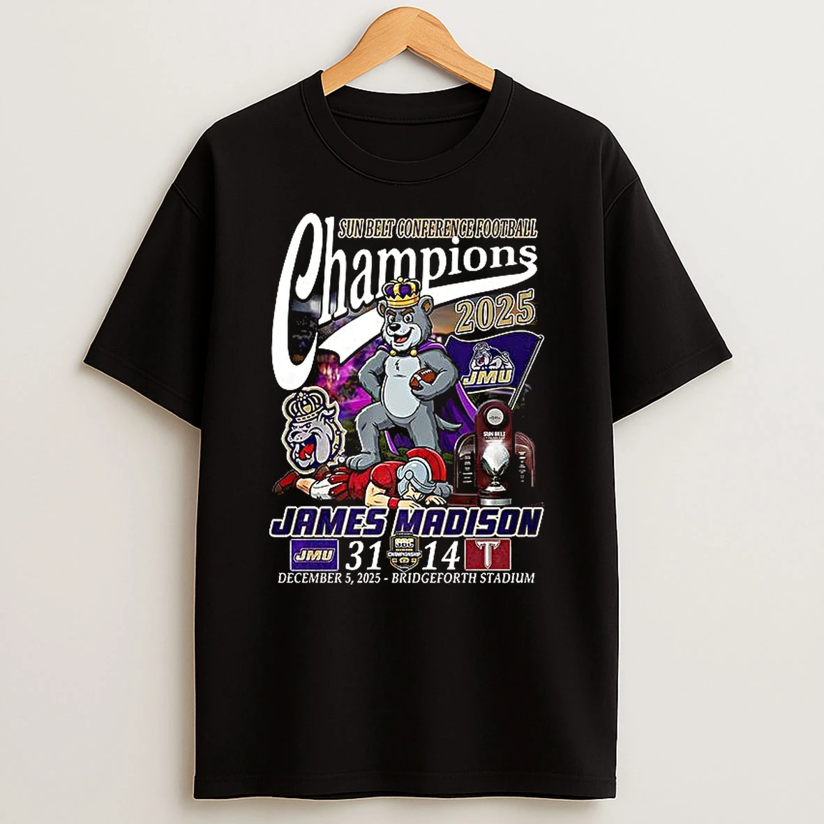 James Madison Sun Belt Conference Football Champions 2025 Mascot T Shirt