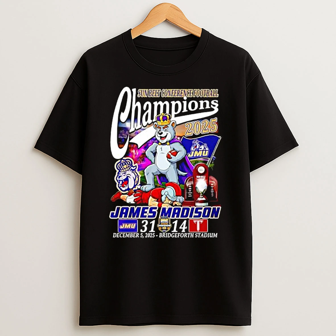 James Madison Sun Belt Conference Football Champions Bridgeforth Stadium T Shirt