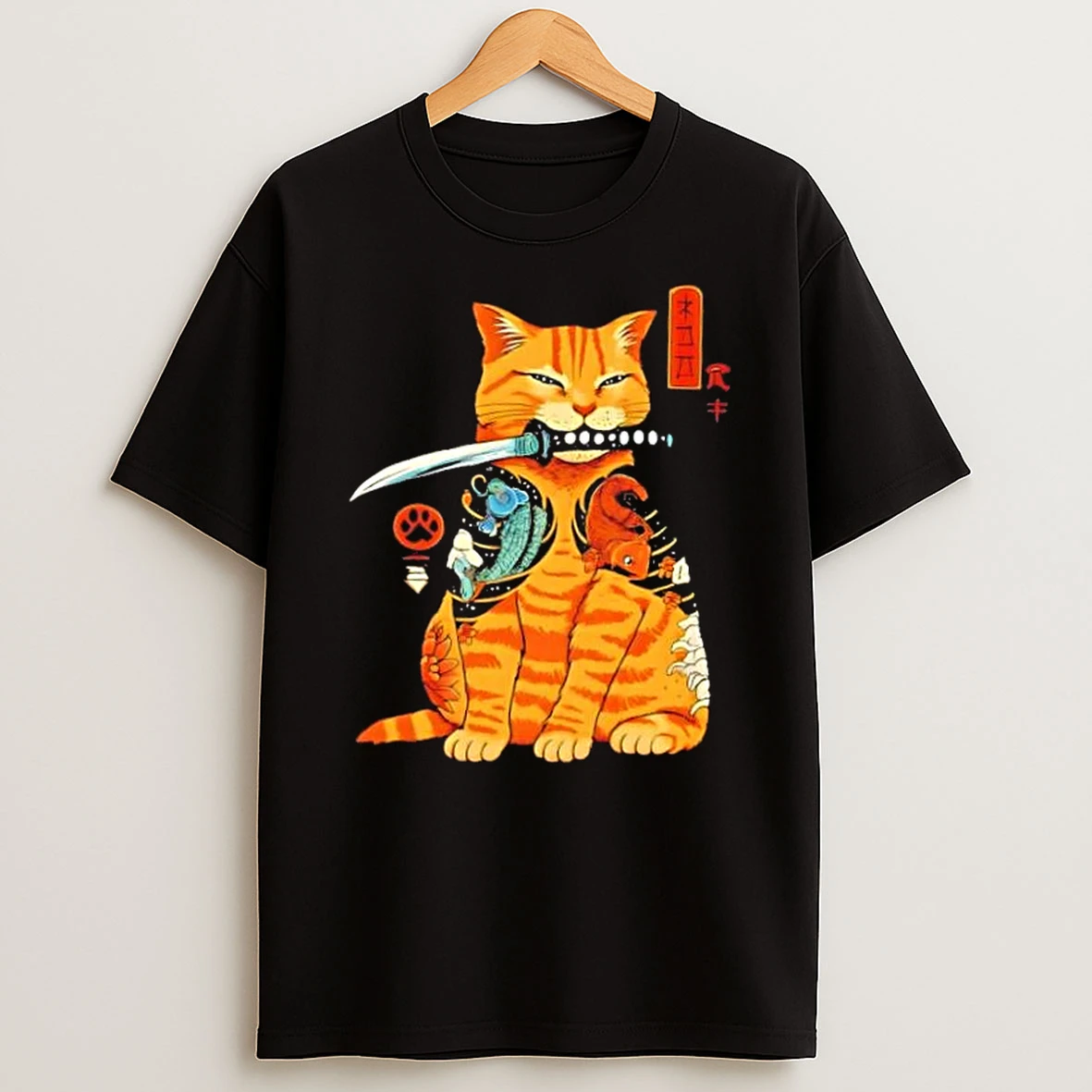 Japanese Samurai Ninja Cat Kawaii Anime T Shirt