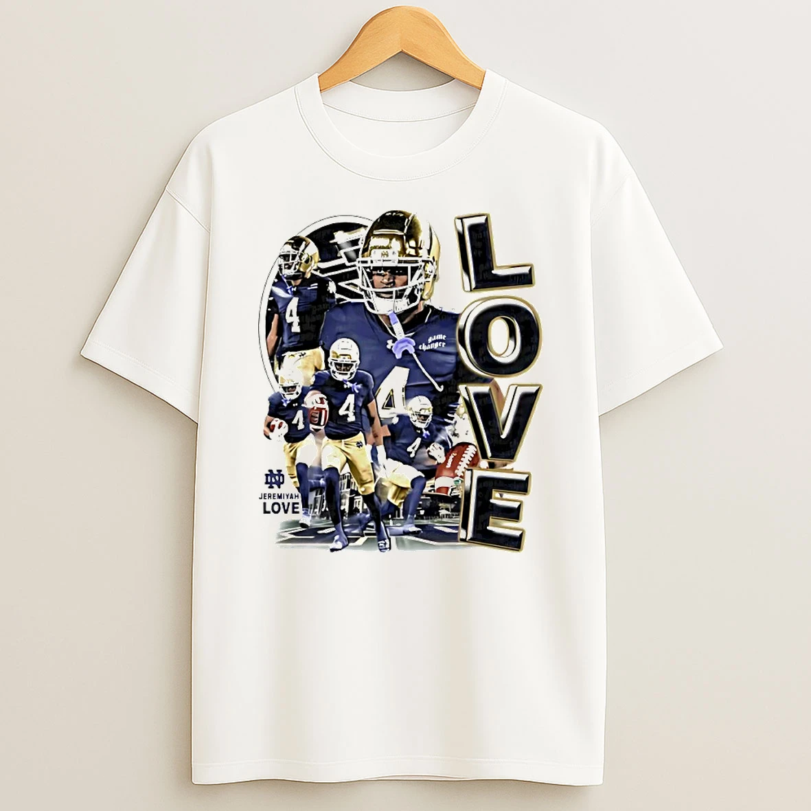 Jeremiyah Love Notre Dame Fighting Irish Football Graphic Circle T Shirt