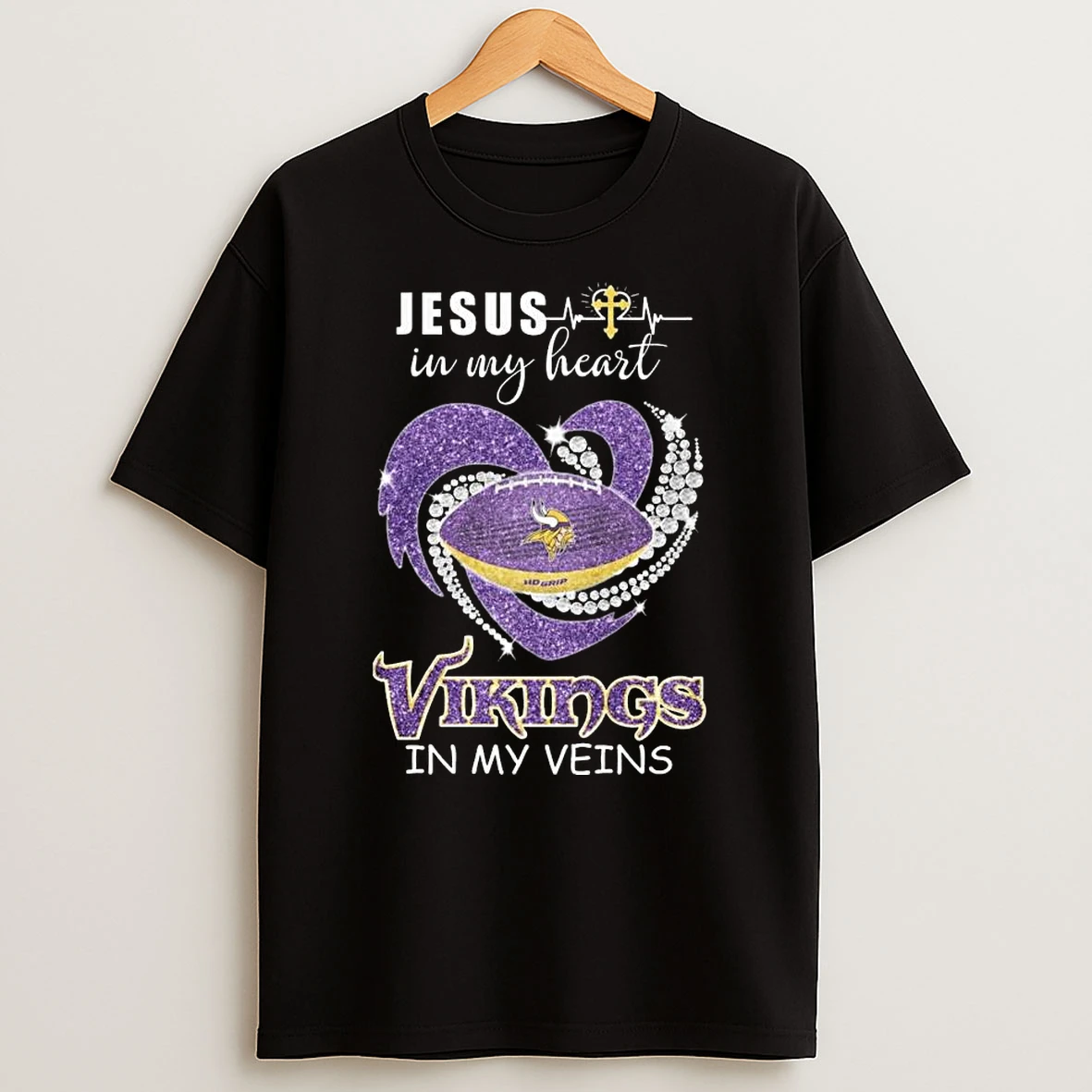 Jesus In My Heart Minnesota Vikings In My Veins Diamond Heart 2026 T Shirt