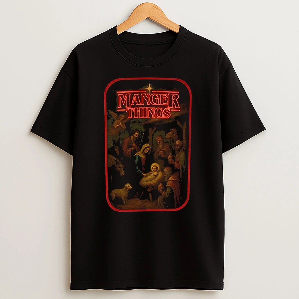 Jesus Manger Things Stranger Things Parody Christmas T Shirt