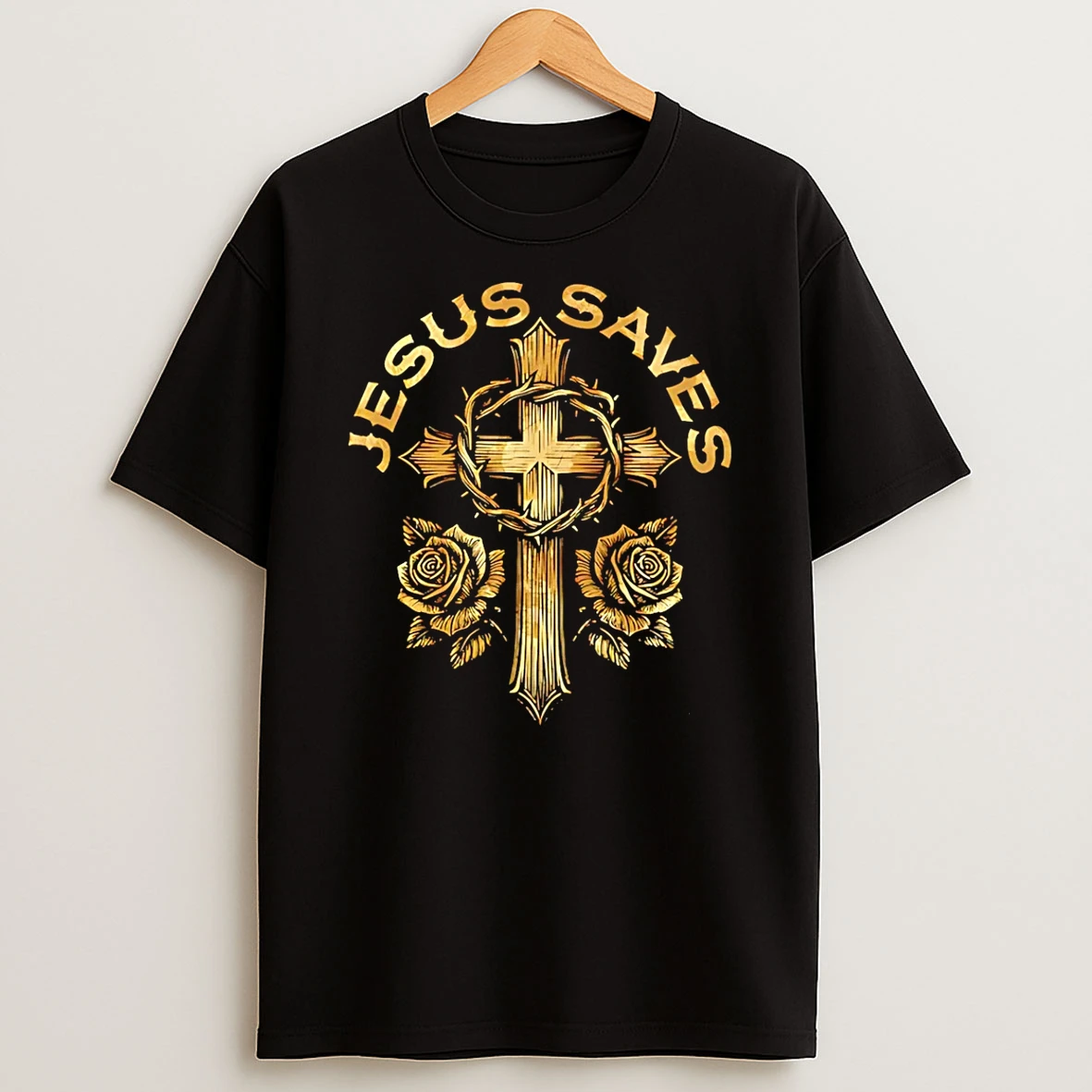 Jesus Saves Cross Rose T Shirt