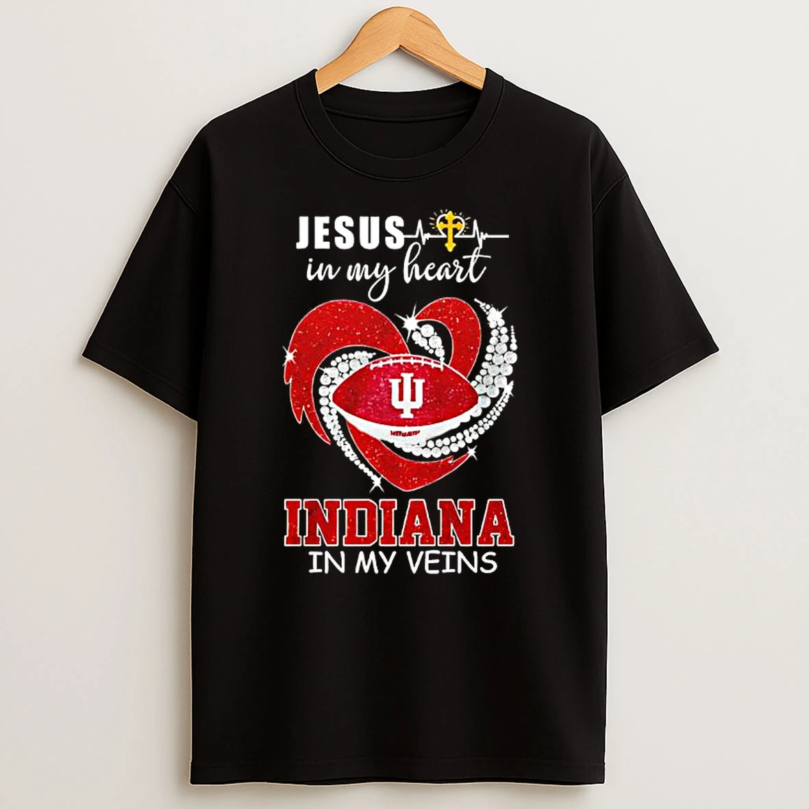 Jesus In My Heart Indiana In My Veins Football Graphic T Shirt