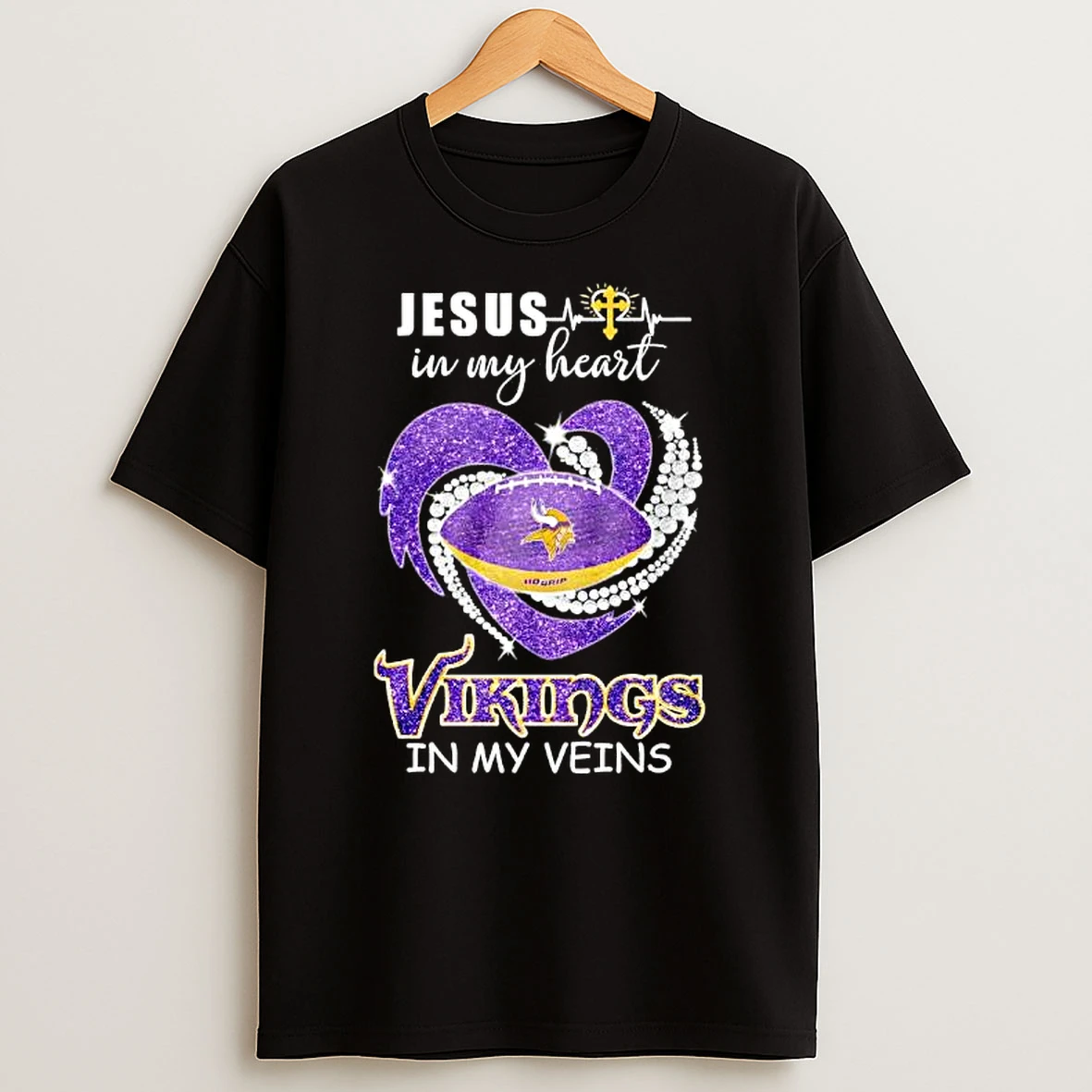 Jesus In My Heart Minnesota Vikings In My Veins Heart T Shirt