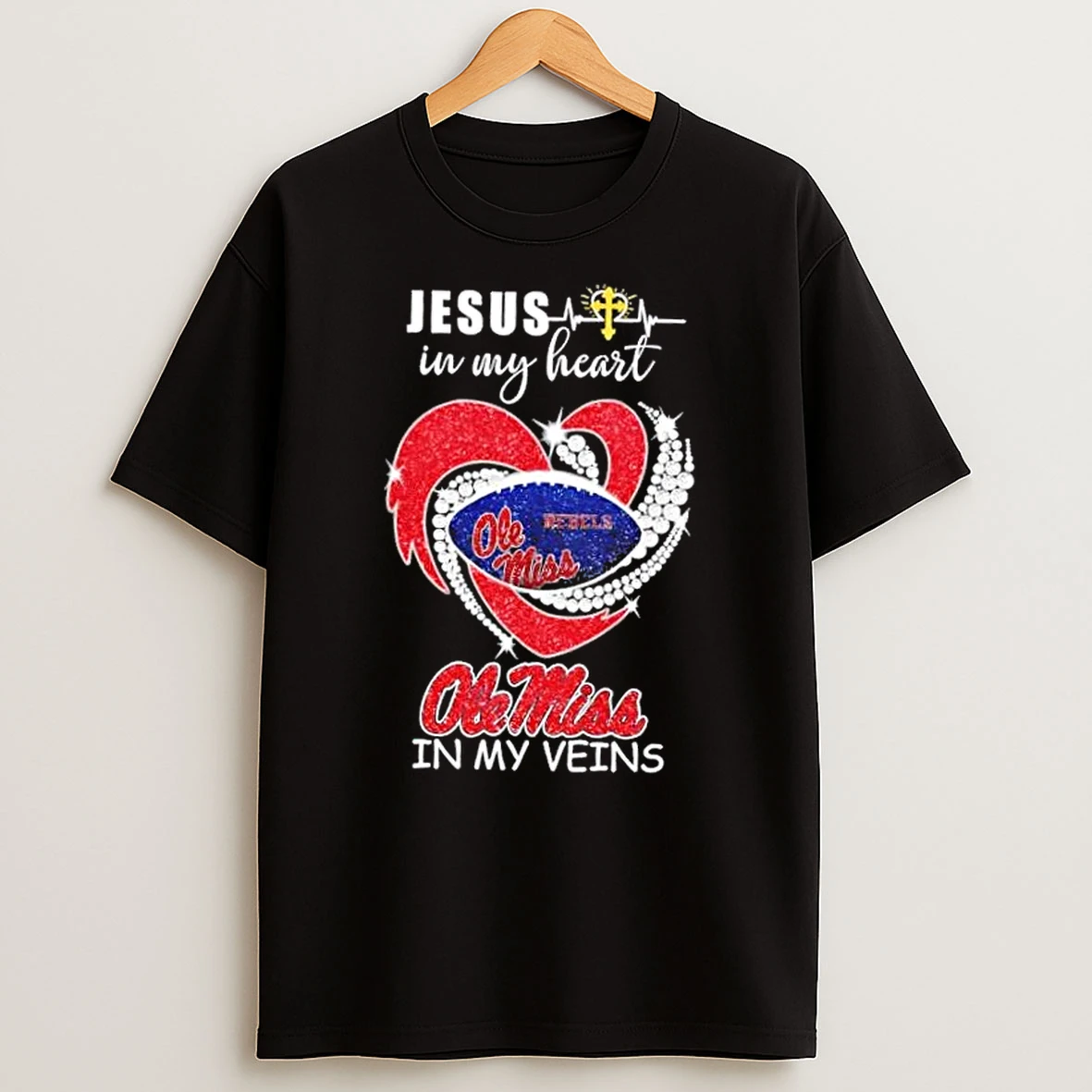 Jesus In My Heart Ole Miss Rebels In My Veins Diamond Heart T Shirt