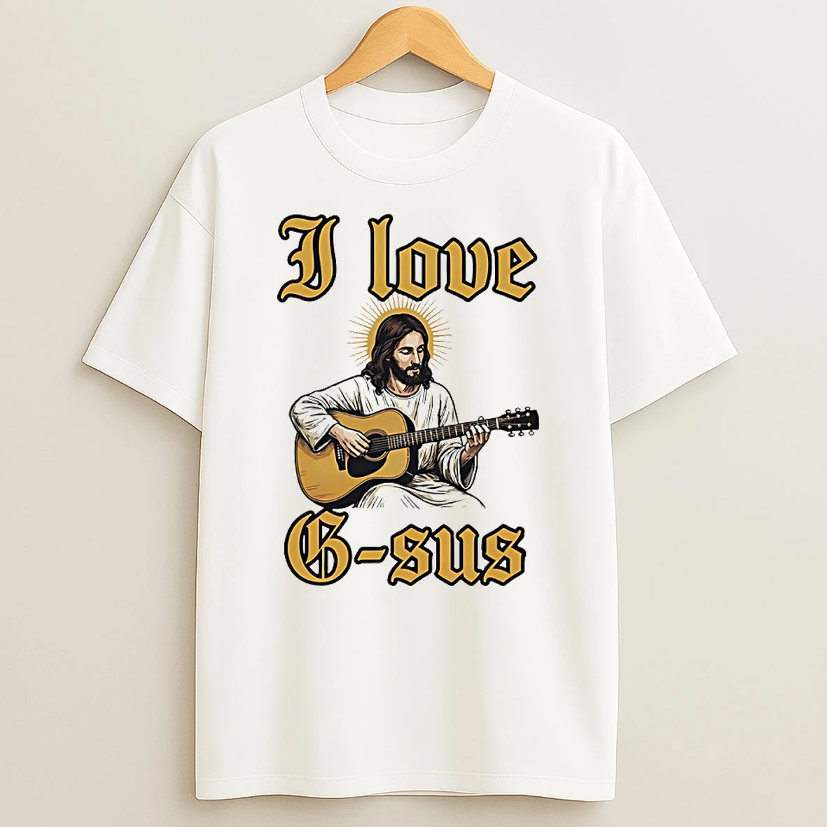 Jesus Playing Guitar I Love G Sus Circle T Shirt